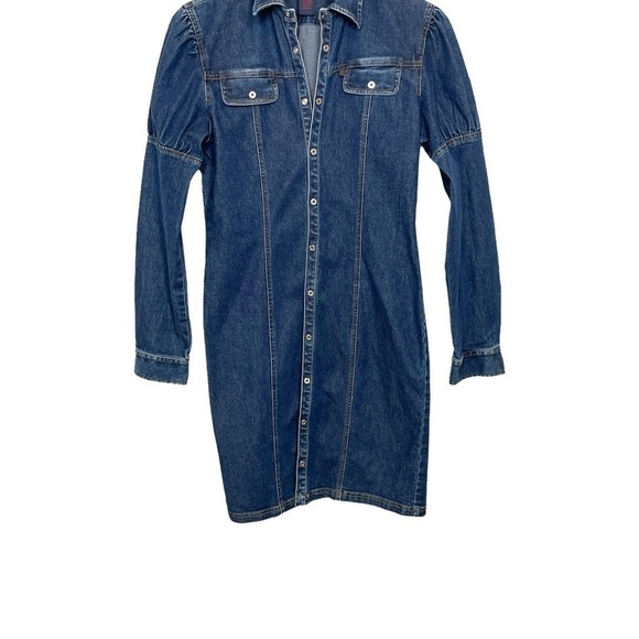 Vintage Ralph Ralph Lauren Blue Label Denim Dress Puff Shoulders Front Snaps 4 - Picture 9 of 16